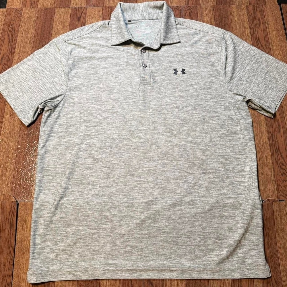 Under Armour Light Grey Heat Gear Retro Sportswear Golf Polo Button Shirt Large